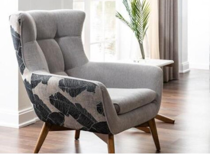 Armchair Wing Chair Cocktail Chair Seater Modern Design Gray Fabric Seat