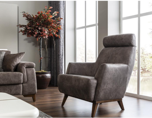 Luxury Armchair Wing Chair Modern Cocktail Chair Gray Leather Brand New