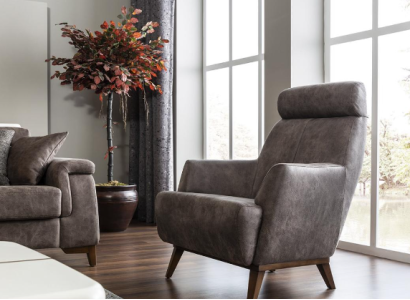 Luxury Armchair Wing Chair Modern Cocktail Chair Gray Leather Brand New