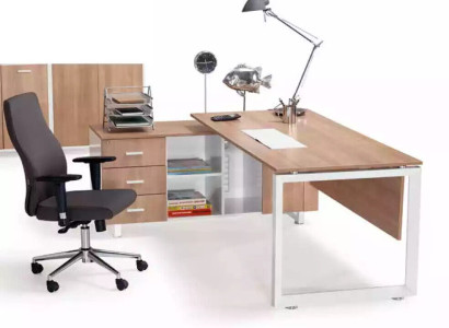 Corner table from Wood brown exclusive modern office furniture in the study room