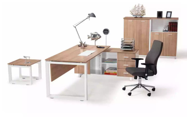 Corner table from Wood brown exclusive modern office furniture in the study room