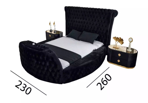Bedroom Black Set Bed 2x Bedside tables Dressing table Chesterfield 5pcs