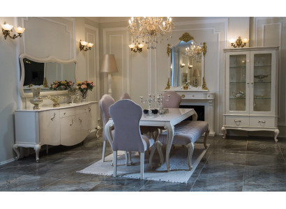 Dining room set 9 pieces. Suite Table 4x Chair Chest of drawers Mirror Display case Stool