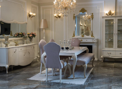 Dining room set 9 pieces. Suite Table 4x Chair Chest of drawers Mirror Display case Stool