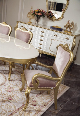 Design Dining room Set 8pcs Dining table Chair Chest of drawers Display case Mirror