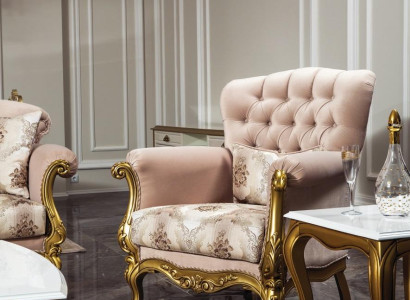 Design Armchair Luxury Wood Furniture Classic s Chesterfield Textile Living room new