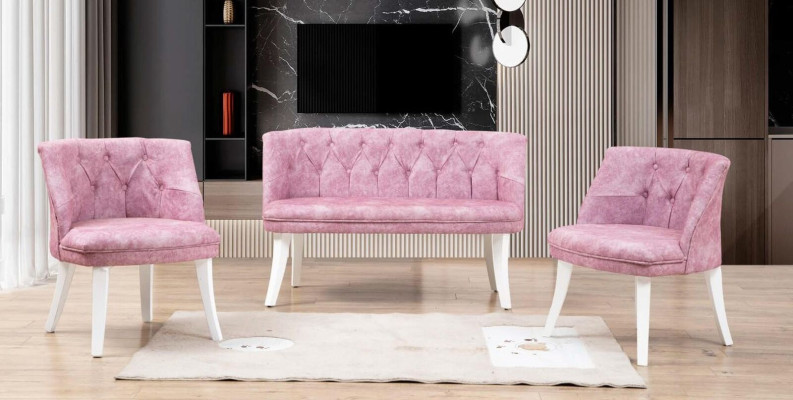 Kitchen Seating Set Stool Armchair Pink Chesterfield Suite Seating Furniture Fabric