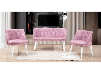 Kitchen Seating Set Stool Armchair Pink Chesterfield Suite Seating Furniture Fabric