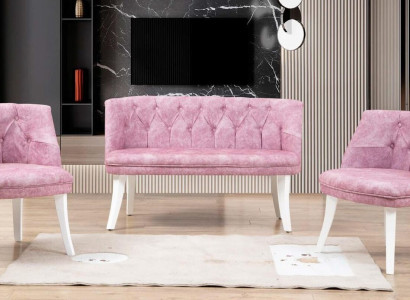 Kitchen Seating Set Stool Armchair Pink Chesterfield Suite Seating Furniture Fabric