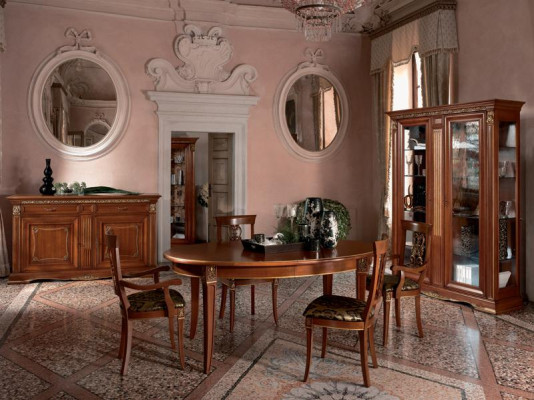 Dining room Complete Table Sideboard 4x Chair Set Display case Baroque 7 pieces. Solid wood