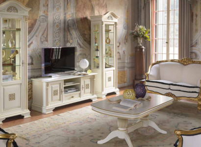 Wall unit Display case Console Wall unit Glass showcases Solid wood Living room 3 pieces