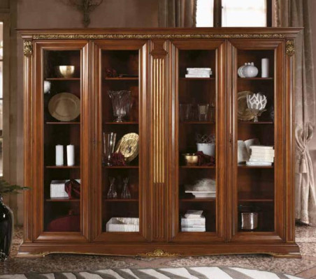 Display case Glass Wall Cabinet Showcases Shelf Baroque Rococo Italian Style Furniture Solid wood
