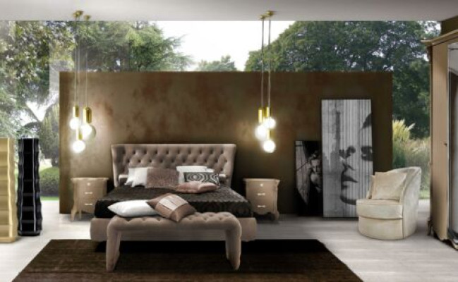 Luxury bedroom set 4 pieces. Bed + 2x Bedside table + Stool Modern Design Beds Solid wood