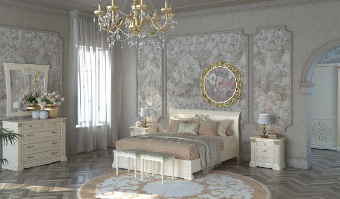 Bed Bedside table Chest of drawers 7 pcs. Bedroom Set Design Luxury Bedroom Solid wood