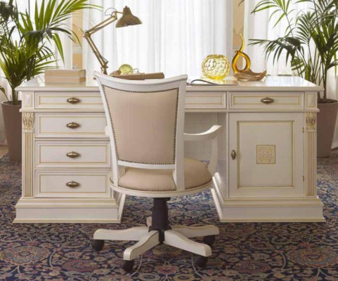 Office set Desk Executive Chair Complete Office Baroque Rococo 2-piece. Solid wood set