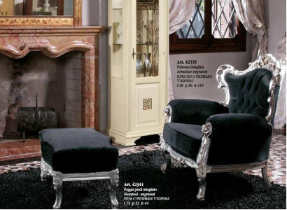 Armchair + Stool Upholstery Armchair Design Luxury Solid wood Classic Baroque Rococo Suite