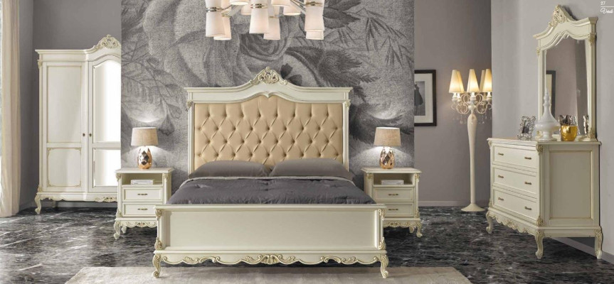Bedroom Bed with 2 Bedside tables Group Suite Set Beds Chesterfield Solid wood