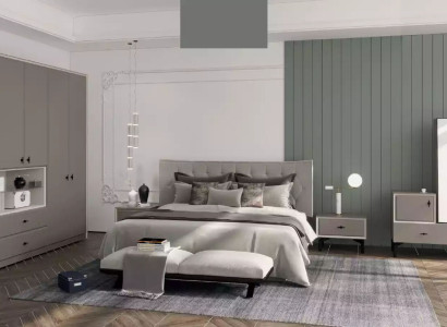 Gray Bedroom Suite Designer Bed Chest of drawers Wardrobe Luxury 5pcs