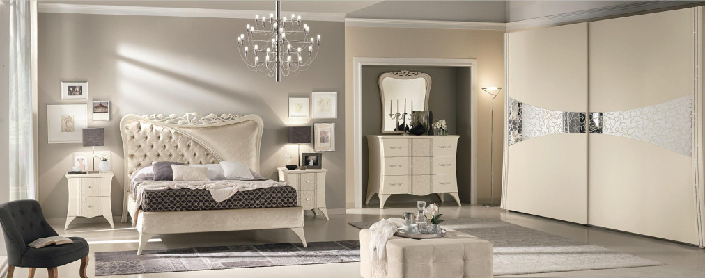 Bedroom Bed Bedside table Console Wardrobe Modern Wood Luxury Set 6pcs.