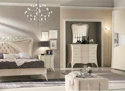 Bedroom Bed Bedside table Console Wardrobe Modern Wood Luxury Set 6pcs.