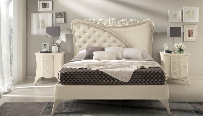 Bedroom Bed Bedside table Console Wardrobe Modern Wood Luxury Set 6pcs.