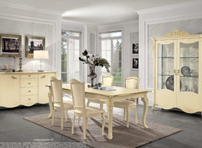 Dining room Beige Dining table 4x Chairs Chest of drawers Display case Group Suite Furniture 7pcs