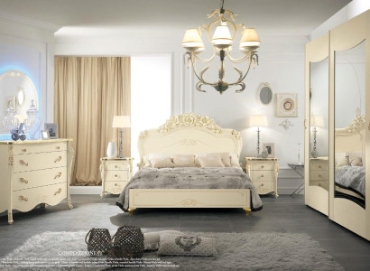 Bedroom Set Bizzotto Bed Bedside table Chest of drawers Mirror Wardrobe 5-piece.