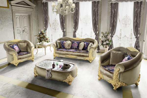 Sofa Upholstery 3 2 1 Seater Baroque Wood 3-piece. Luxury Furniture Classic r Sofa set