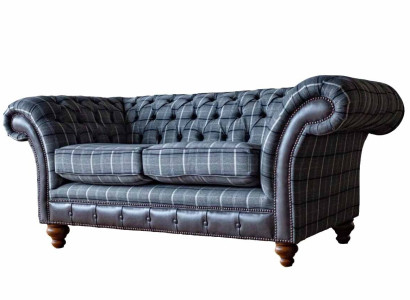 Design Chesterfield Textile Luxury 2-Seater Fabric Couch Upholstery Sofa new