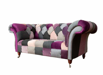 Chesterfield Fabric Sofa Couch Upholstery Design 2 Seater Textile Sofas Gray