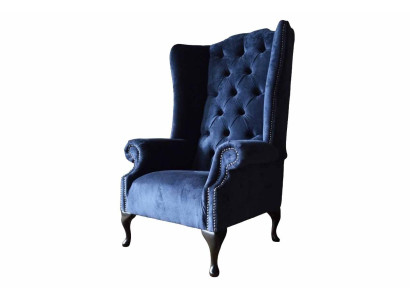 Chesterfield Design Armchair Upholstery Luxury Blue Textile Couches Wing Chair