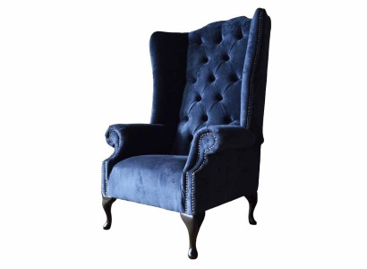 Chesterfield Design Armchair Upholstery Luxury Blue Textile Couches Wing Chair