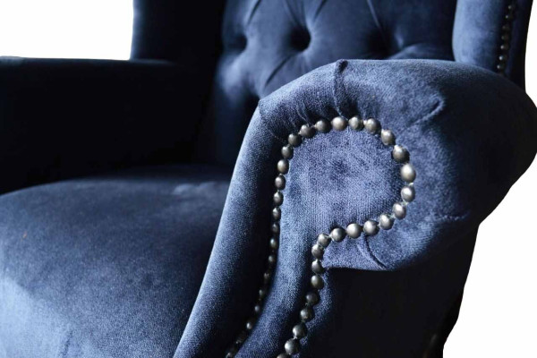 Chesterfield Design Armchair Upholstery Luxury Blue Textile Couches Wing Chair