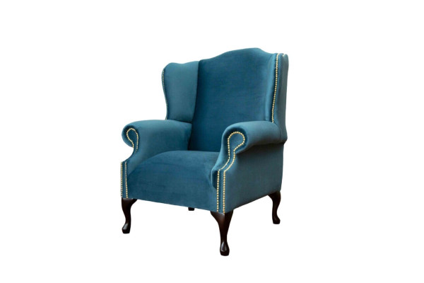 Wing Chair Single Seater Chesterfield Couch Blue Sofa Upholstery Furniture new