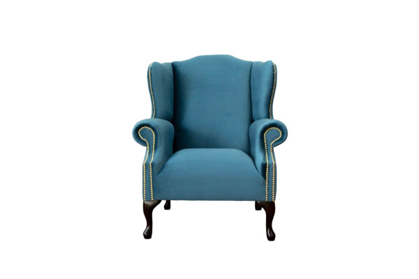 Wing Chair Single Seater Chesterfield Couch Blue Sofa Upholstery Furniture new