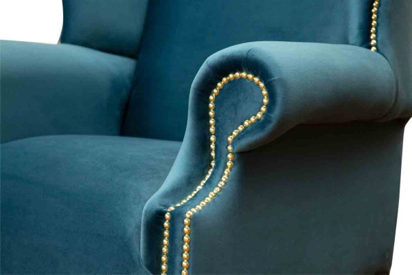 Wing Chair Single Seater Chesterfield Couch Blue Sofa Upholstery Furniture new