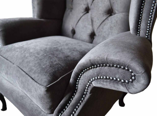 Armchair Wing Chair Chesterfield Fabric Living room Polyester Design Gray