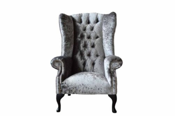 Wing Chair Chesterfield Armchair Couch 1 Seater Gray Fabric Textile new