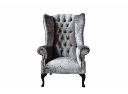 Wing Chair Chesterfield Armchair Couch 1 Seater Gray Fabric Textile new