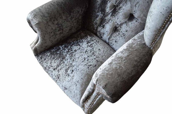 Wing Chair Chesterfield Armchair Couch 1 Seater Gray Fabric Textile new