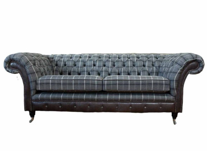 Sofa 3 Seat Sofas Textile Couches Design Furniture Three Seater Gray Chesterfield