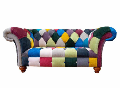 Sofa 2 Seater Chesterfield Textile Couch Upholstery Design Luxury Multicolored