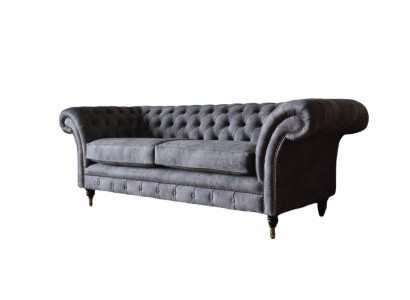 Design Upholstery Sofa 3 Seater Couch Luxury Classic Textile Chesterfield