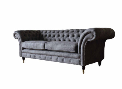 Design Upholstery Sofa 3 Seater Couch Luxury Classic Textile Chesterfield