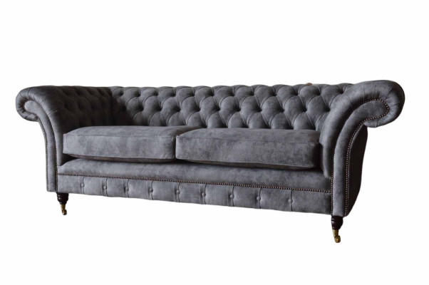Design Upholstery Sofa 3 Seater Couch Luxury Classic Textile Chesterfield