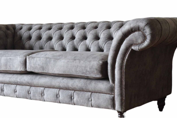 Design Upholstery Sofa 3 Seater Couch Luxury Classic Textile Chesterfield