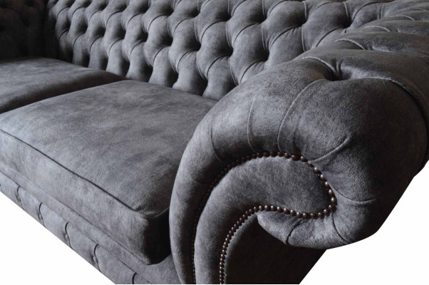 Design Upholstery Sofa 3 Seater Couch Luxury Classic Textile Chesterfield