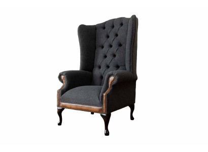 Chesterfield Armchair Gray Living room Classic Textile Wing Chair Furniture