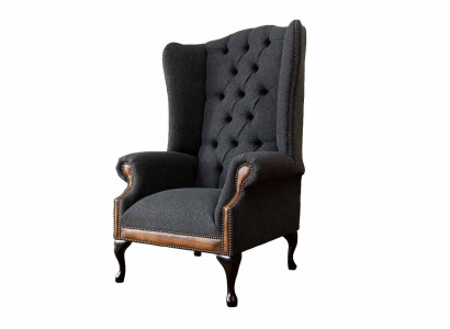 Chesterfield Armchair Gray Living room Classic Textile Wing Chair Furniture