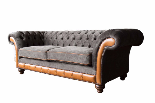Chesterfield Sofa 3 Seater Design Couch Upholstery Fabric Upholstery Gray